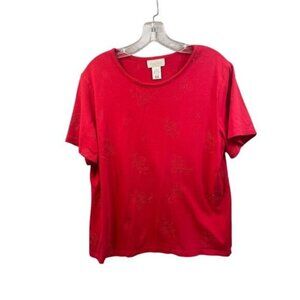 Studio‎ Works Red Embroidered Short Sleeve Cotton/Polyester Top L